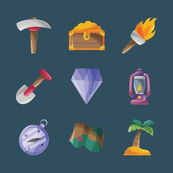 Treasure Hunter Doodle Icon Collection vector