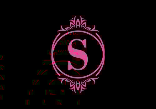Pink black of S initial letter in classic frame vector
