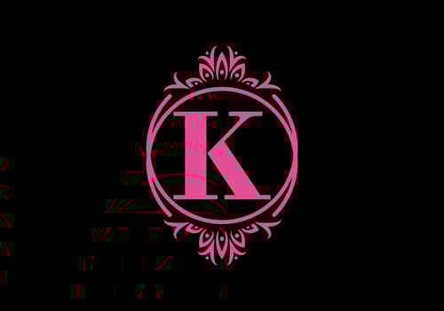 Pink black of K initial letter in classic frame vector