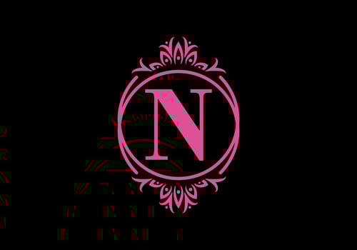 Pink black of N initial letter in classic frame vector