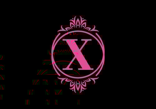 Pink black of X initial letter in classic frame vector