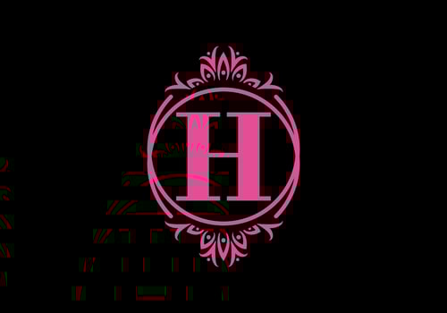 Pink black of H initial letter in classic frame vector