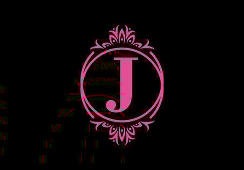 Pink black of J initial letter in classic frame vector