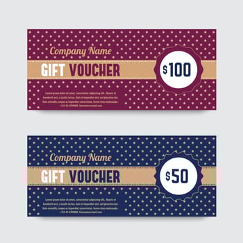 Vintage gift voucher design, gift certificate template, vector illustration