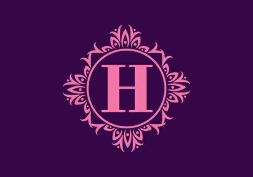 Purple H initial letter in circle classic frame vector