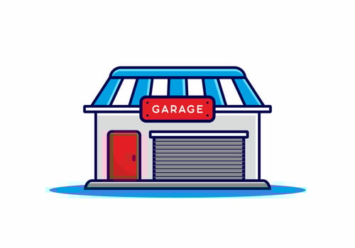 Red blue garage building vector