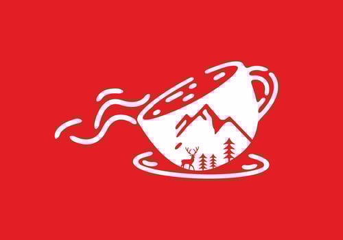 Red and white color of mountain coffee illustration vector