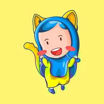 illustration of cute muslim girl with cat ear hijab vector