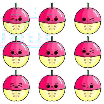 Collection of cute apple facial expression vector illustrations