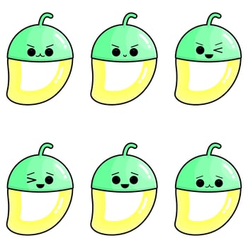 Collection of cute mango facial expression vector illustration