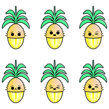 Collection of cute pineapple facial expression vector illustration