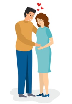 Pregnant woman. Couple in love. Happy expecting couple baby. Man hold wife vector