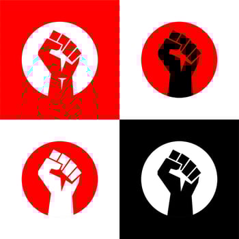 Raised fist logo. Raised black fist vecor icon. Victory, rebel symbol in protest or riot gesture symbol. vector