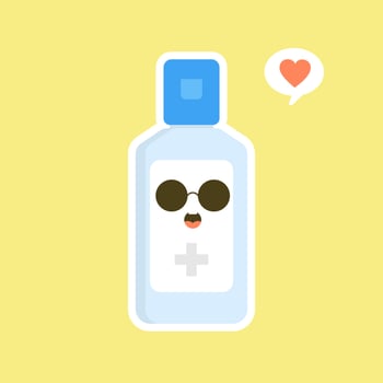 cute and kawaii disinfection or and sanitizer bottle, washing gel. Vector illustration suitable for hygiene, disinfect, medical, clean life, anti virus, bacteria, health care, disease spread, germs