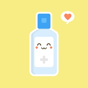 cute and kawaii disinfection or and sanitizer bottle, washing gel. Vector illustration suitable for hygiene, disinfect, medical, clean life, anti virus, bacteria, health care, disease spread, germs