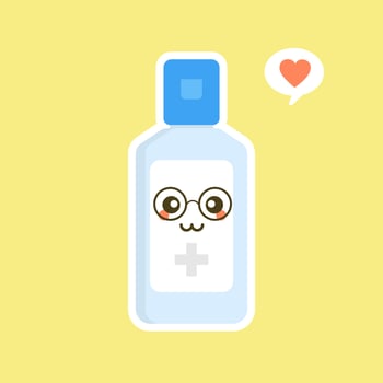 cute and kawaii disinfection or and sanitizer bottle, washing gel. Vector illustration suitable for hygiene, disinfect, medical, clean life, anti virus, bacteria, health care, disease spread, germs