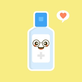 cute and kawaii disinfection or and sanitizer bottle, washing gel. Vector illustration suitable for hygiene, disinfect, medical, clean life, anti virus, bacteria, health care, disease spread, germs