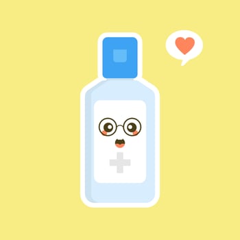 cute and kawaii disinfection or and sanitizer bottle, washing gel. Vector illustration suitable for hygiene, disinfect, medical, clean life, anti virus, bacteria, health care, disease spread, germs
