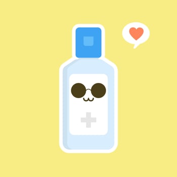 cute and kawaii disinfection or and sanitizer bottle, washing gel. Vector illustration suitable for hygiene, disinfect, medical, clean life, anti virus, bacteria, health care, disease spread, germs