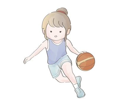 Watercolor Cute Girl Playing Basketball. Vector Illustration Isolated On A White Background.