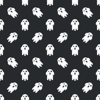 Halloween festive cute ghost zig zag seamless pattern on dark background. vector