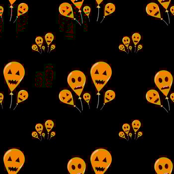 Seamless pattern background of Many orange Halloween balloons. There is a ghost face on a balloon. Welcome the festival. vector