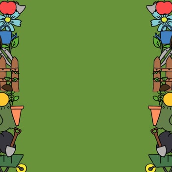 Colored vector gardening icons with place for text. Doodle vector frame with gardening icons