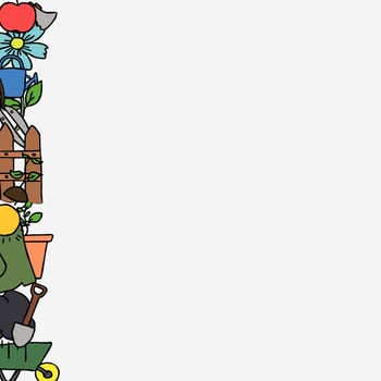 Colored vector gardening icons with place for text. Doodle vector frame with gardening icons