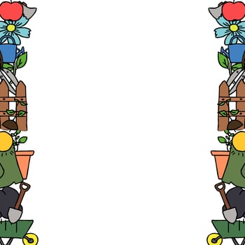 Colored vector gardening icons with place for text. Doodle vector frame with gardening icons