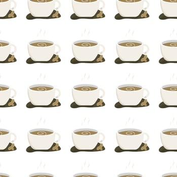 Seamless coffee mug pattern, concept. Start your work day with hot coffee. vector