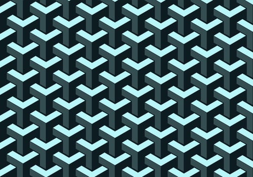 Abstract isometric Y cubes shape seamless pattern with blue color shade background. vector