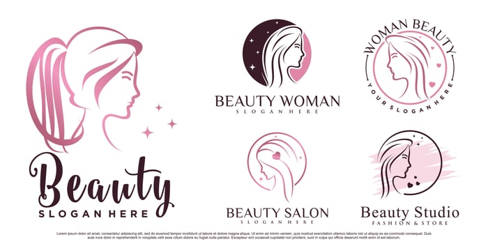 Beauty women icon set logo design inspiration for salon with creative element Premium Vector
