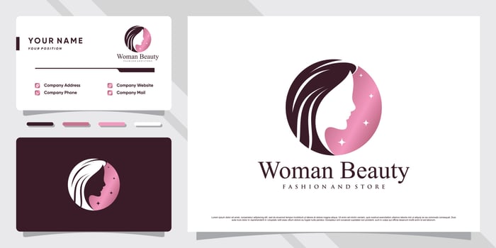 Beauty women face logo inspiration with creative concept and business card design Premium Vector