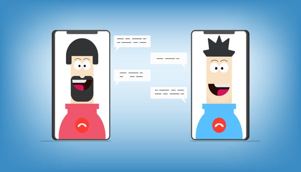 People video call chatting with smartphone. Social distancing for stop COVID-19 spreads concept. vector
