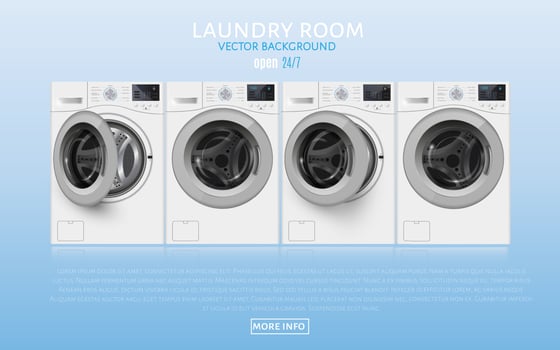 Laundry Room realisic vector illlustration on blue background