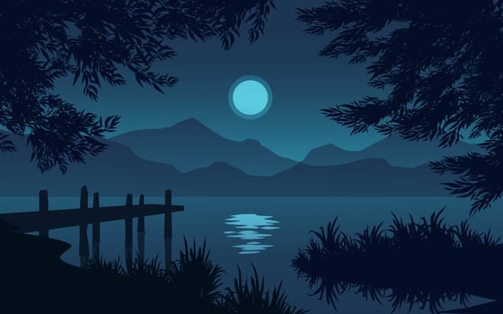 Calm night at lake with jetty vector