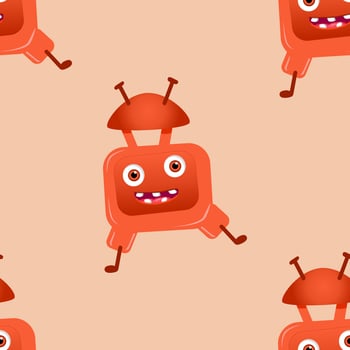 Kids monster vector pattern with cute eyes, tongue, tooth fang
