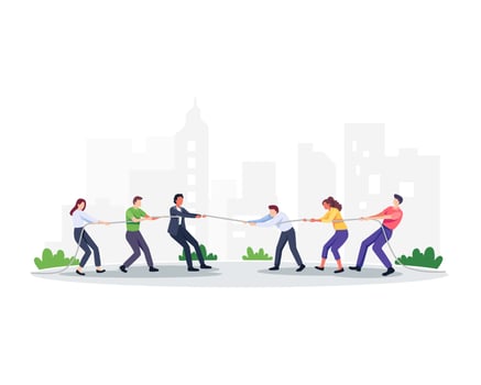 Group of employees play tug of war vector