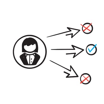 hand drawn doodle people with arrow path choice symbol for right choice in business decision related icon vector