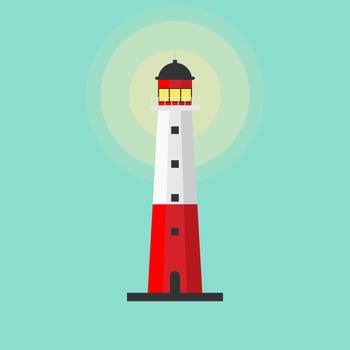 Lighthouse vector flat design. Lighthouses for navigation. beacon icons Searchlight towers for maritime navigational guidance. Flat stylish design. Vector illustration clip art.