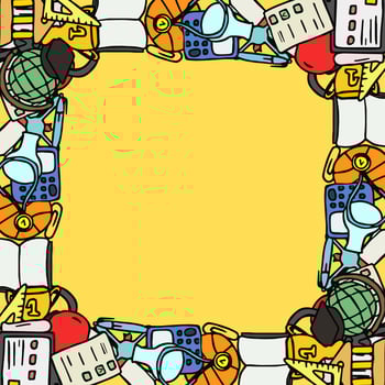 Colored vector education icons with place for text. Doodle vector frame with education icons