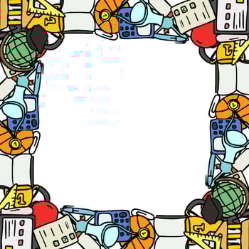 Colored vector education icons with place for text. Doodle vector frame with education icons