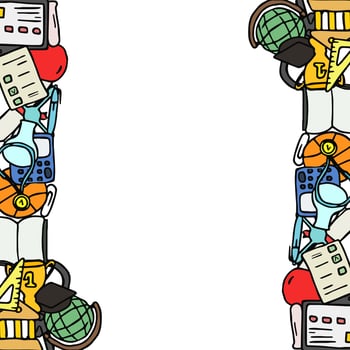 Colored vector education icons with place for text. Doodle vector frame with education icons