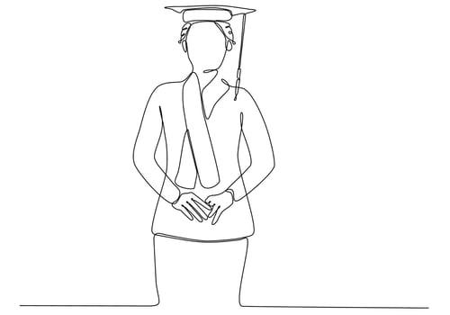 continuous single drawn one line girl student drawn by hand picture silhouette. Line art. graduate student graduate vector