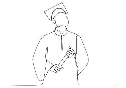 male student one continuous line drawn hand drawn silhouette. line art. graduate student vector
