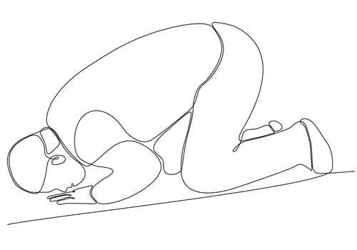 continuous line drawing of a silhouette design of a man sitting in prayer vector