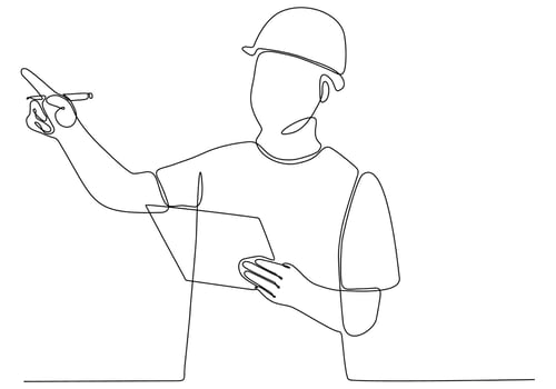 One continuous line art drawing interior designer male architect at work vector