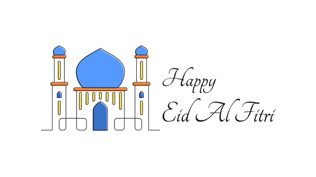Islamic Eid al-Fitr greeting card design in thin line style vector