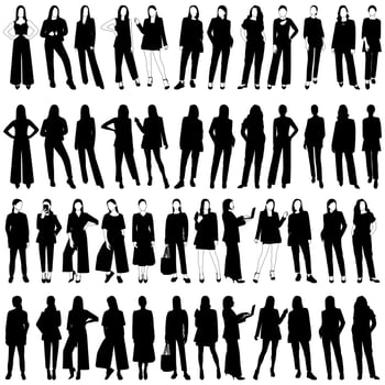 Slender girls, women, set of silhouettes, vector isolated