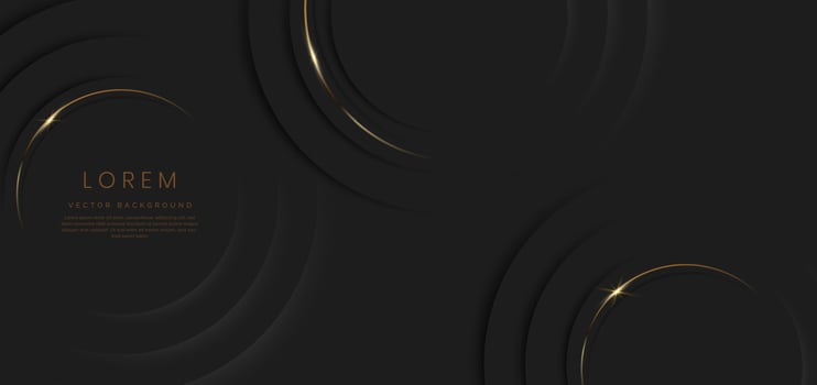 Abstract 3d black circles layer background with gold lines curved  sparkle with copy space for text. Luxury style template design. vector